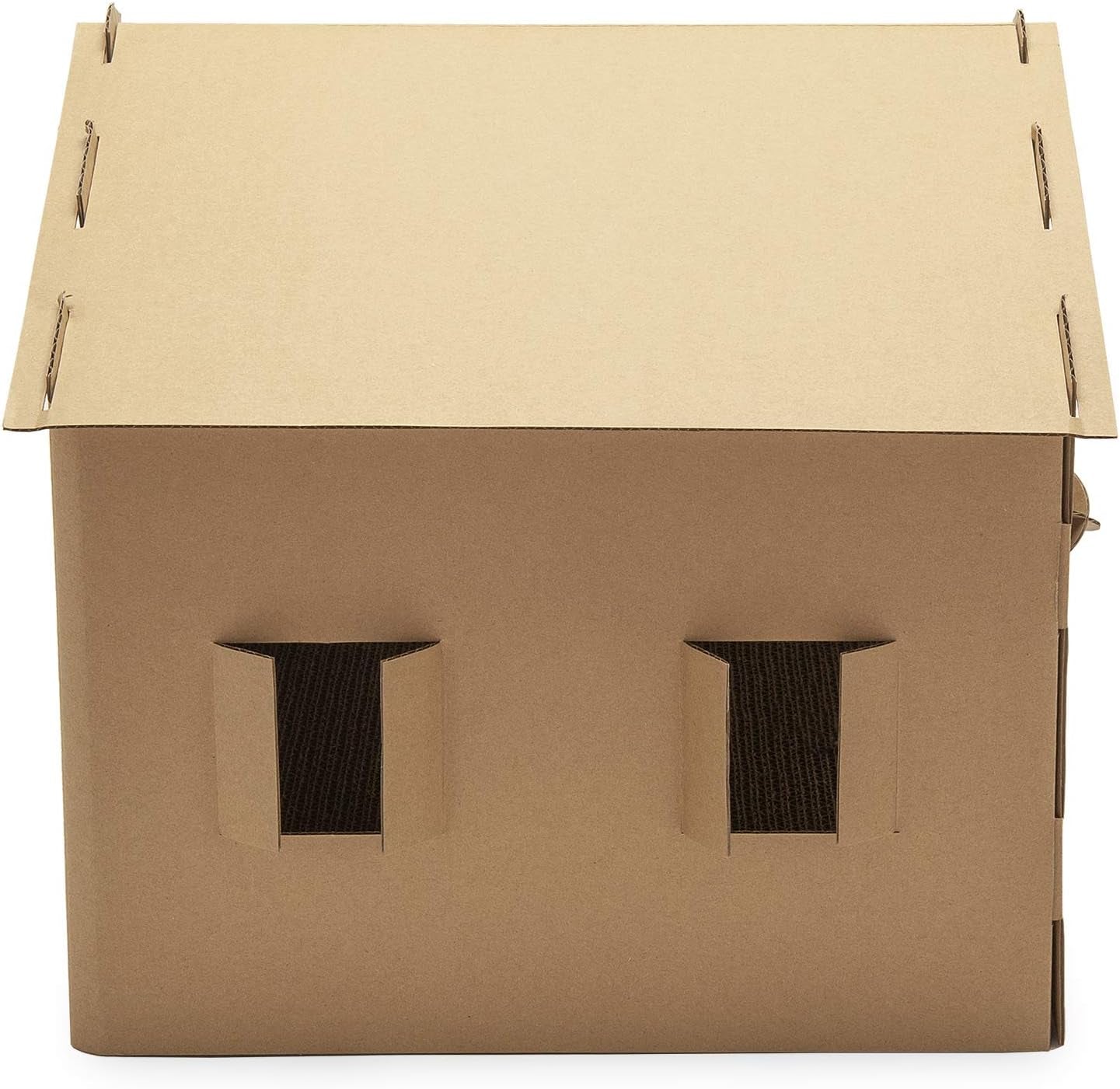 Cardboard Cat House Gingerbread House, Cat Hideout Scratcher with Detachable Hanging Toys