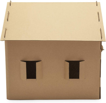 Cardboard Cat House Gingerbread House, Cat Hideout Scratcher with Detachable Hanging Toys