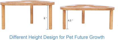 Raised Cat Feeder with Stand, Elevated Bamboo Stand with 3 Ceramic Bowls, anti Slip and Removable Feet